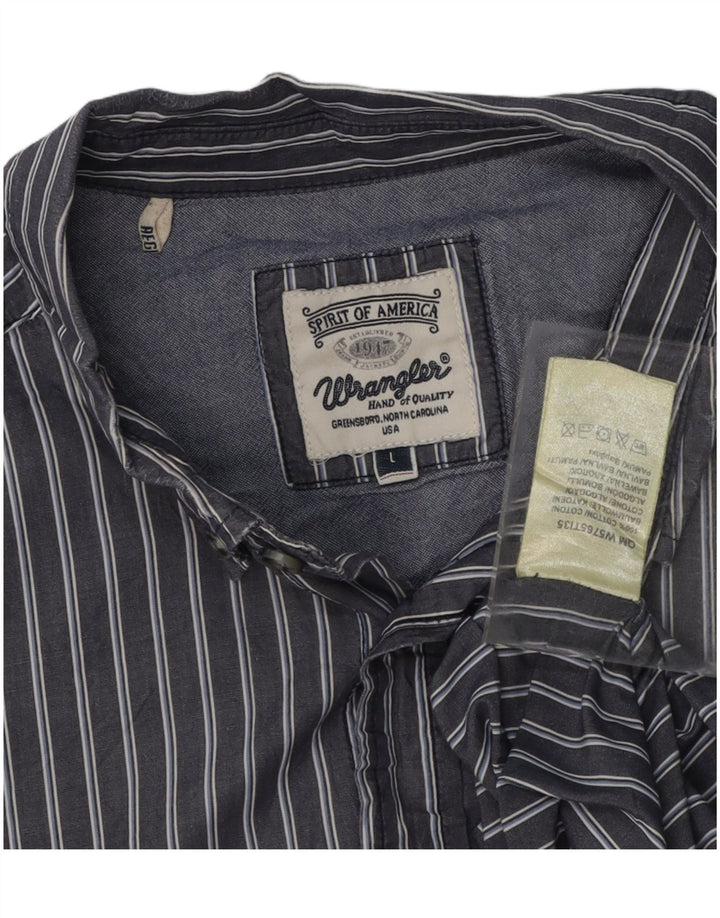 WRANGLER Mens Shirt Large Grey Striped Cotton Vintage Wrangler and Second-Hand Wrangler from Messina Hembry 