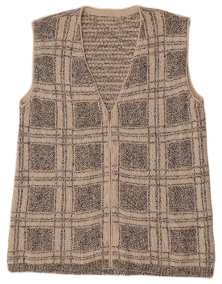 Vintage herre ærmeløs cardigan sweater lille grå ternet