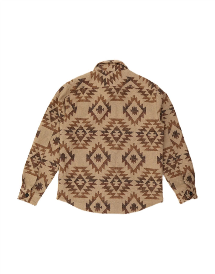 BREAD & BUTTONS Mens Flannel Shirt Medium Beige Ikat Viscose