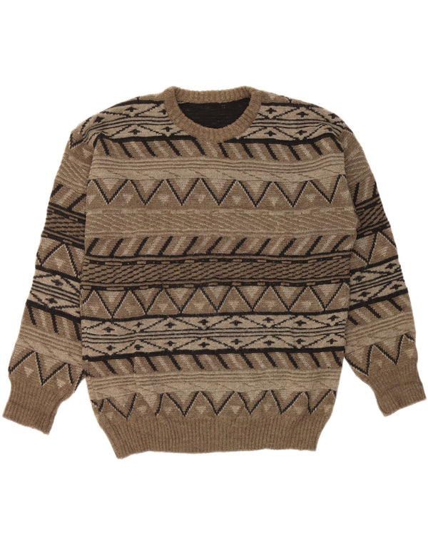 Vintage herre rund hals sweater stor kaki geometrisk