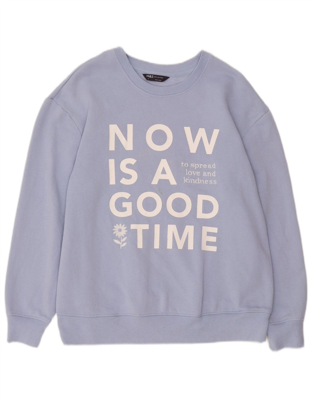Marks & Spencer Dame Grafisk Sweatshirt Jumper UK 14 Stor Blå Bomuld