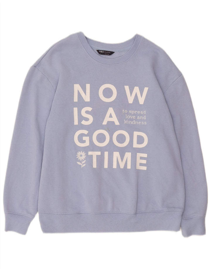 Marks & Spencer Dame Grafisk Sweatshirt Jumper UK 14 Stor Blå Bomuld