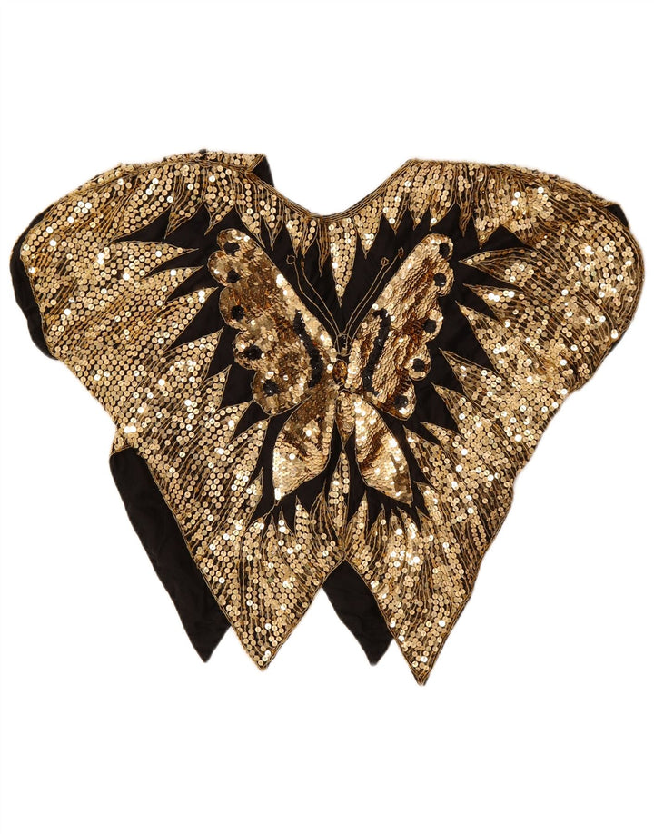 Vintage Dame Batwing Pailletbluse Top UK 12 Medium Gold Butterfly