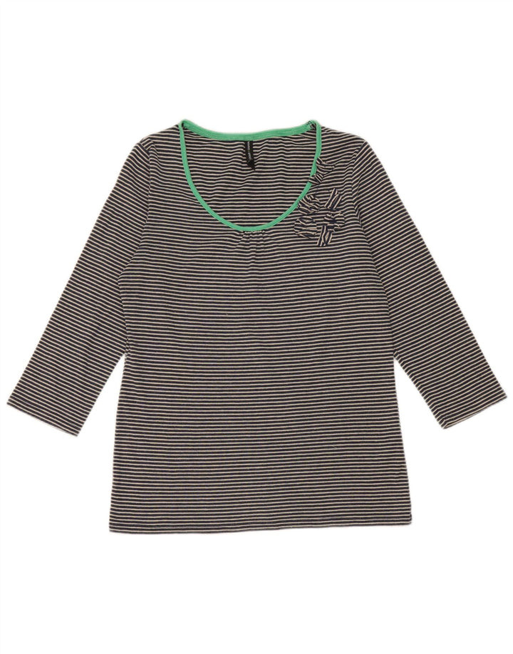 Marks & Spencer Dame Top 3/4 ærmer UK 14 Medium Navy Blue Nålestribe