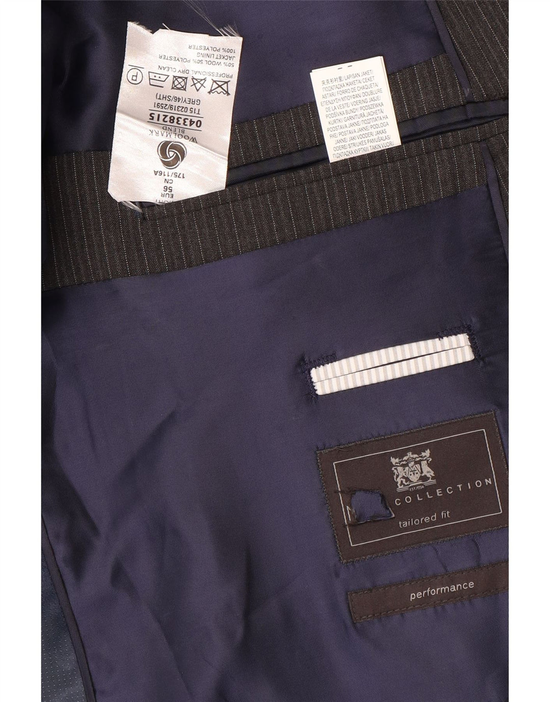 Marks & Spencer Herre kort blazerjakke med 2 knapper EU 56 3XL grå nålestribe