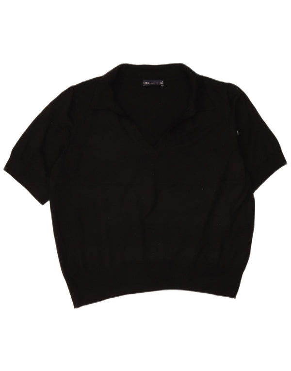 Marks & Spencer Dame Kortærmet Polo Neck Jumper Sweater UK 18 XL Sort