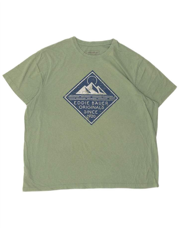 EDDIE BAUER Herre Grafisk T-Shirt Top 2XL Grøn Bomuld