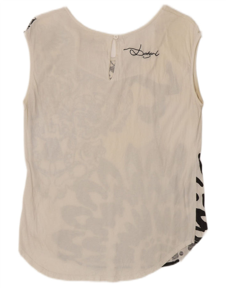 DESIGUAL Dame Cirque Du Soleil Grafisk Vest Top UK 14 Large White