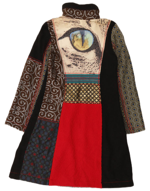 Desigual Womens Overcoat EU 42 Large Black Patchwork Wool