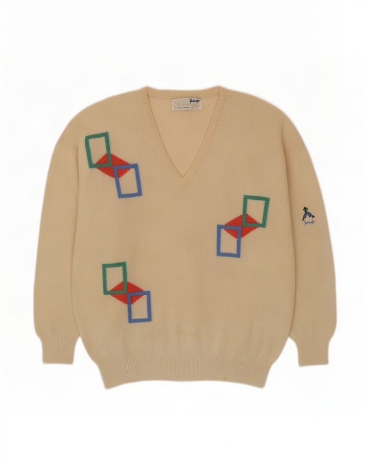Pringle Herre V-hals sweater Stor Beige Geometrisk Ny Uld