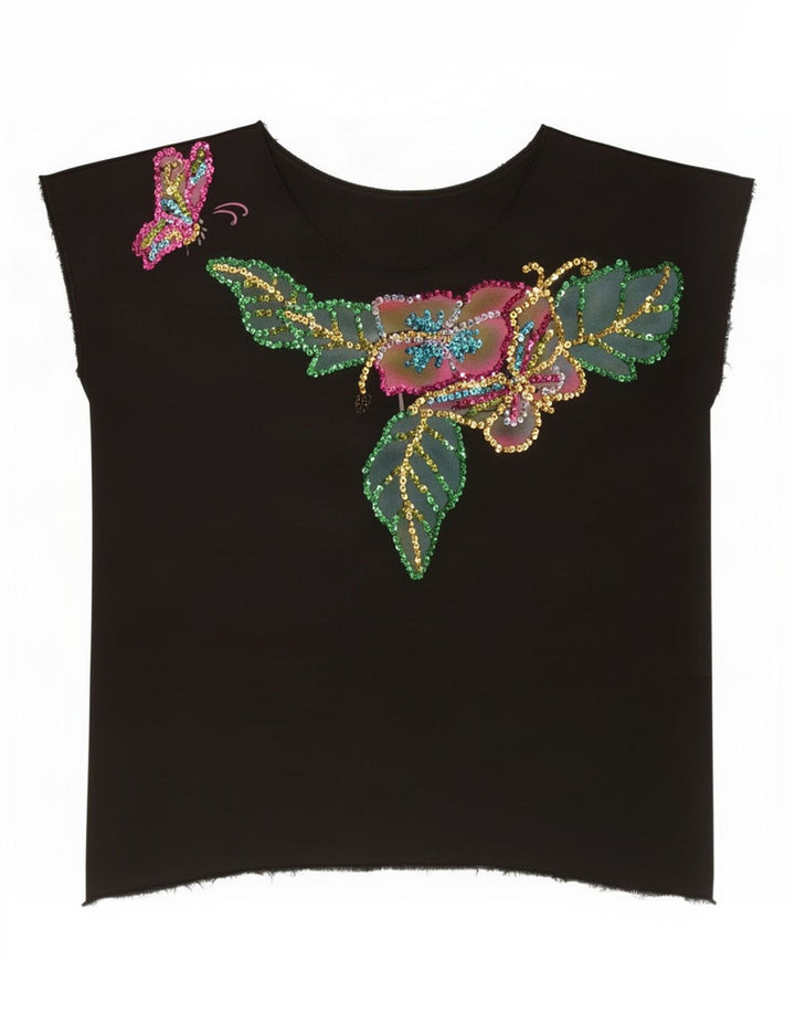 Vintage T-shirt top til kvinder One Size sort bomuld