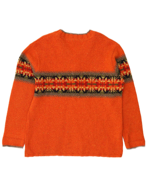 Eddie Bauer Dame Oversized V-hals sweater UK 6 XS Orange Fair Isle