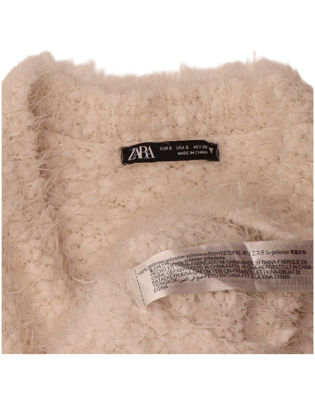 Zara Womens Crop Crew Neck Jumper Sweater UK 10 Small White Polyester