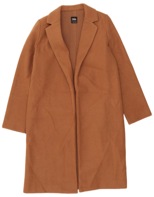 Zara Womens Open Overcoat UK 10 Small Brown Polyester