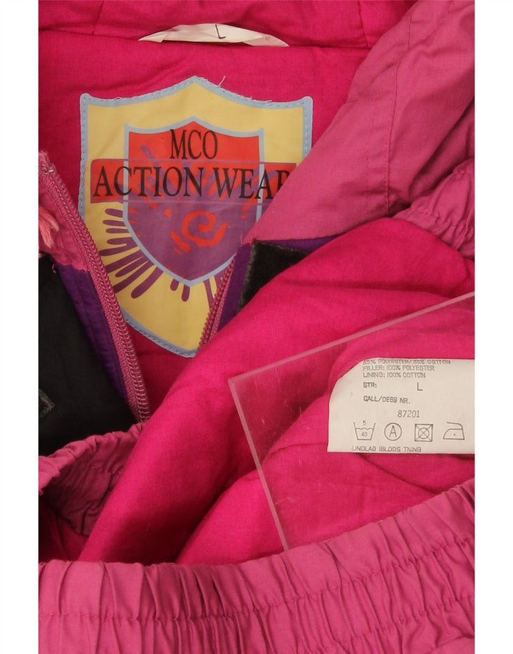 VINTAGE Womens Oversized Hooded Padded Jacket UK 16 Large Pink Colourblock Vintage Vintage and Second-Hand Vintage from Messina Hembry 