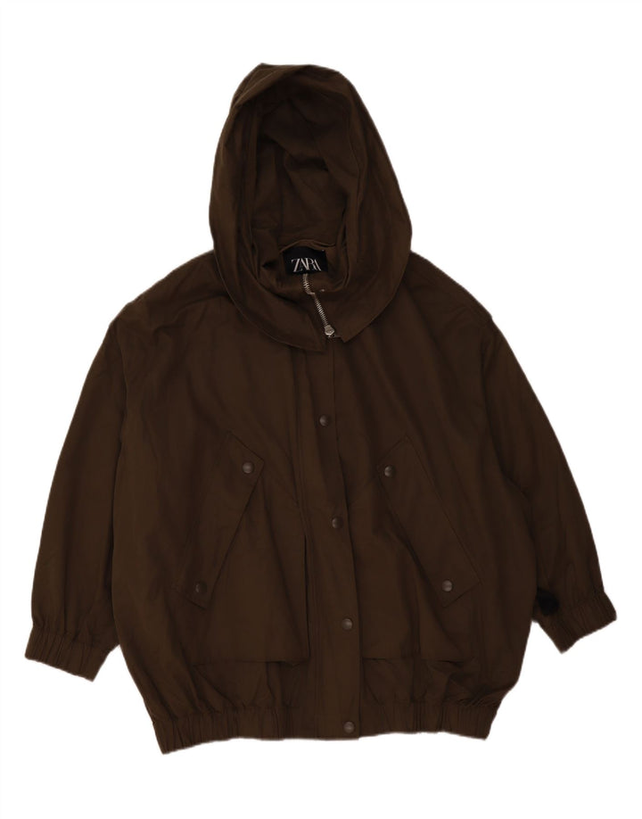ZARA Herre Oversized hættebombejakke UK 38 Medium Khaki Polyester
