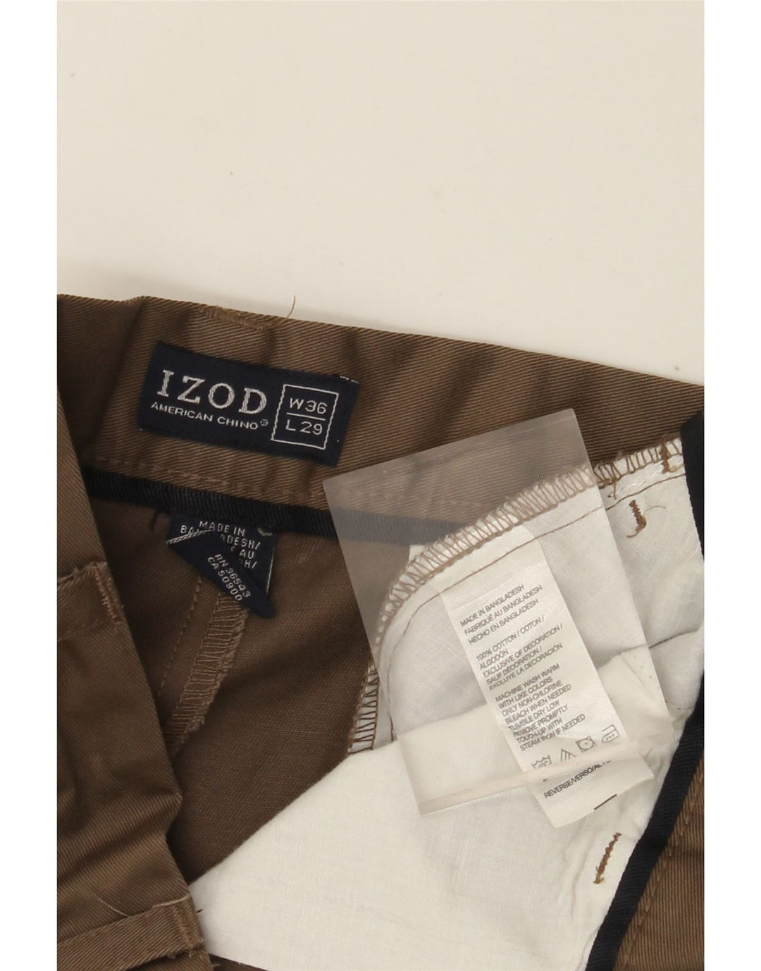 IZOD Mens Straight Chino Trousers W36 L29 Beige Cotton