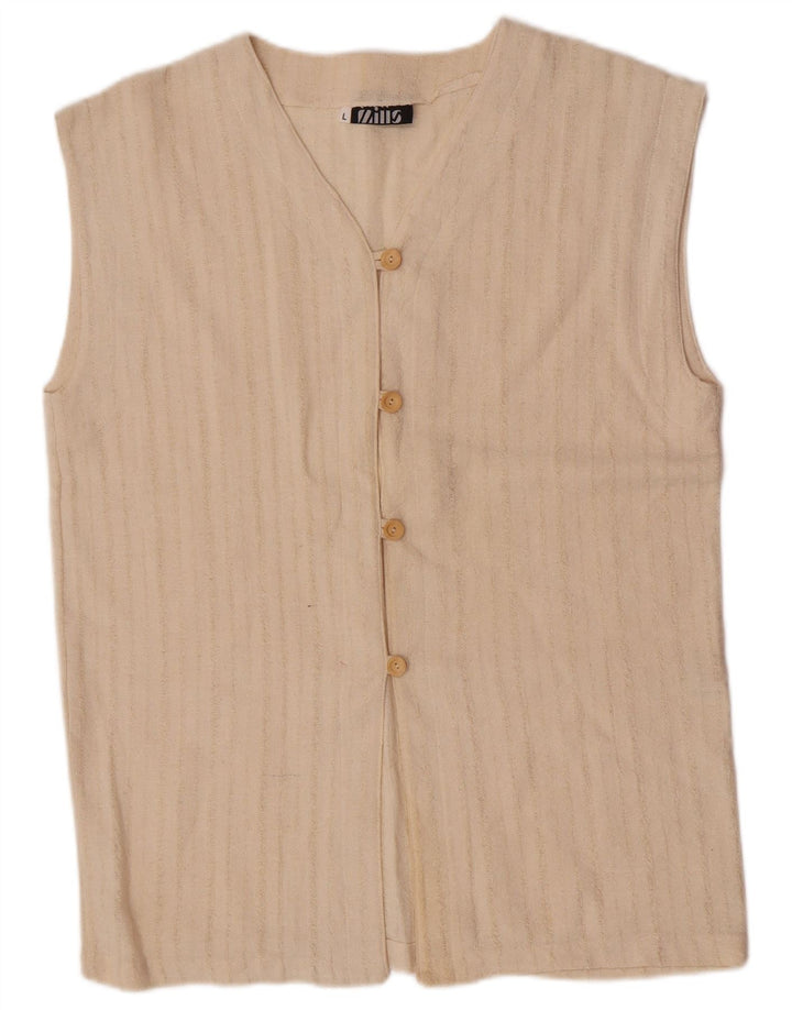 Mills Womens Gilet UK 16 Large Off White Stribet Bomuld