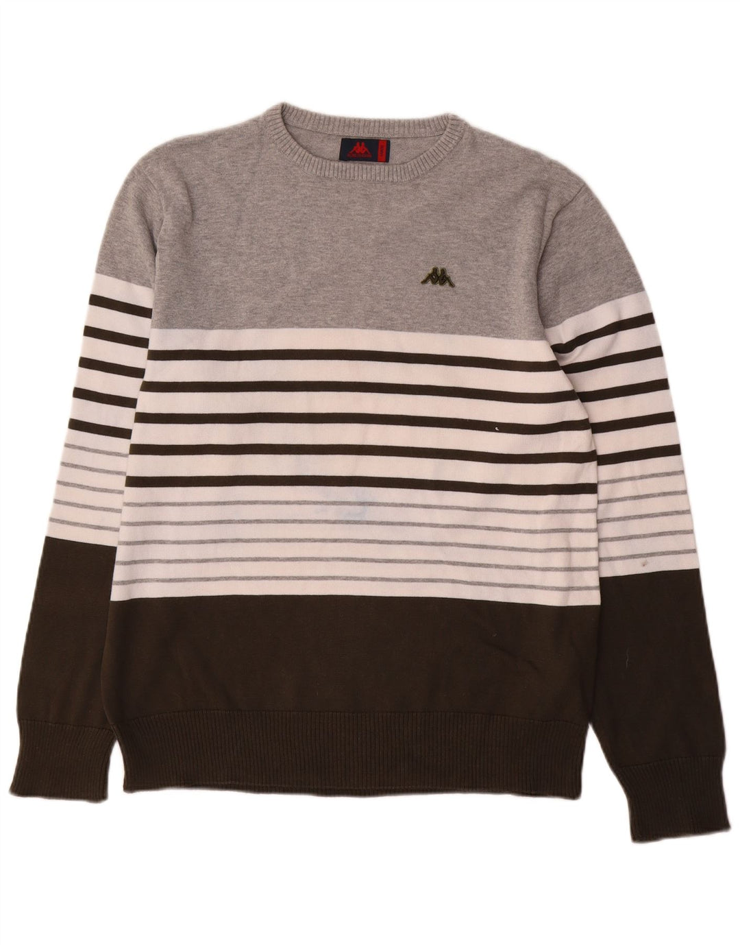 Kappa Herre Boat Neck Jumper Sweater Stor grå stribet bomuld