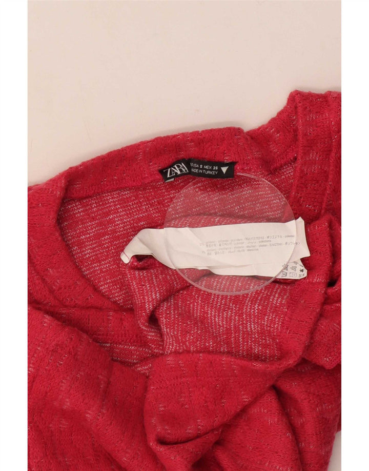 Zara Womens Crop Top Langærmet UK 10 Small Pink Polyester