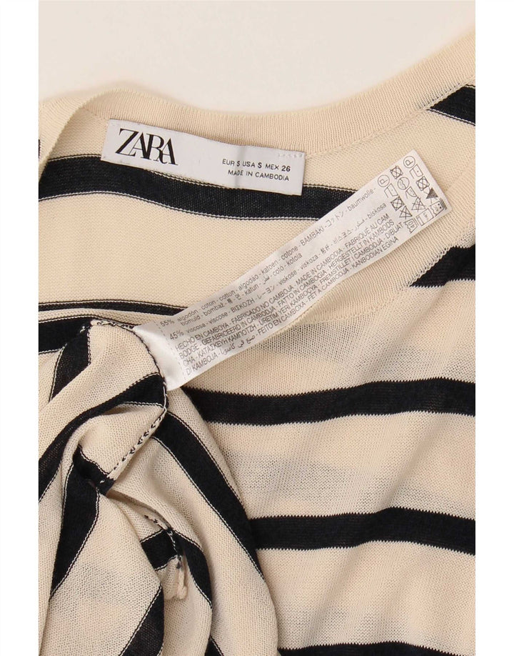 Zara Dame Sundress UK 10 Small Off White Stribet Bomuld