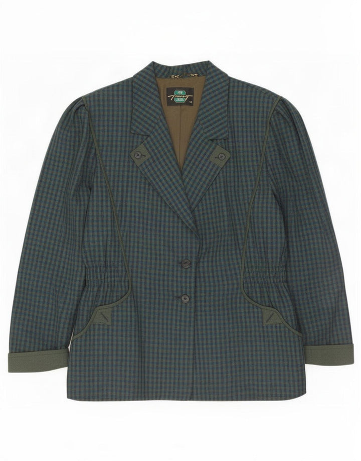 Perry Dame Trachten 2 Button Blazer Jacket EU 42 Large Blue Gingham Wool