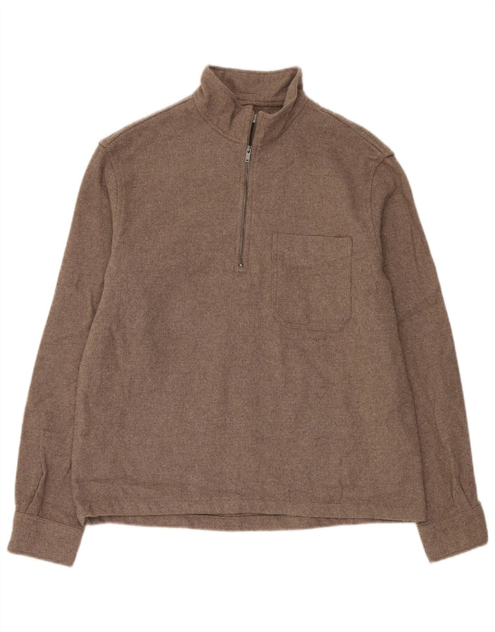 Zara Herre Zip Neck Jumper Sweater Lille Beige Akryl