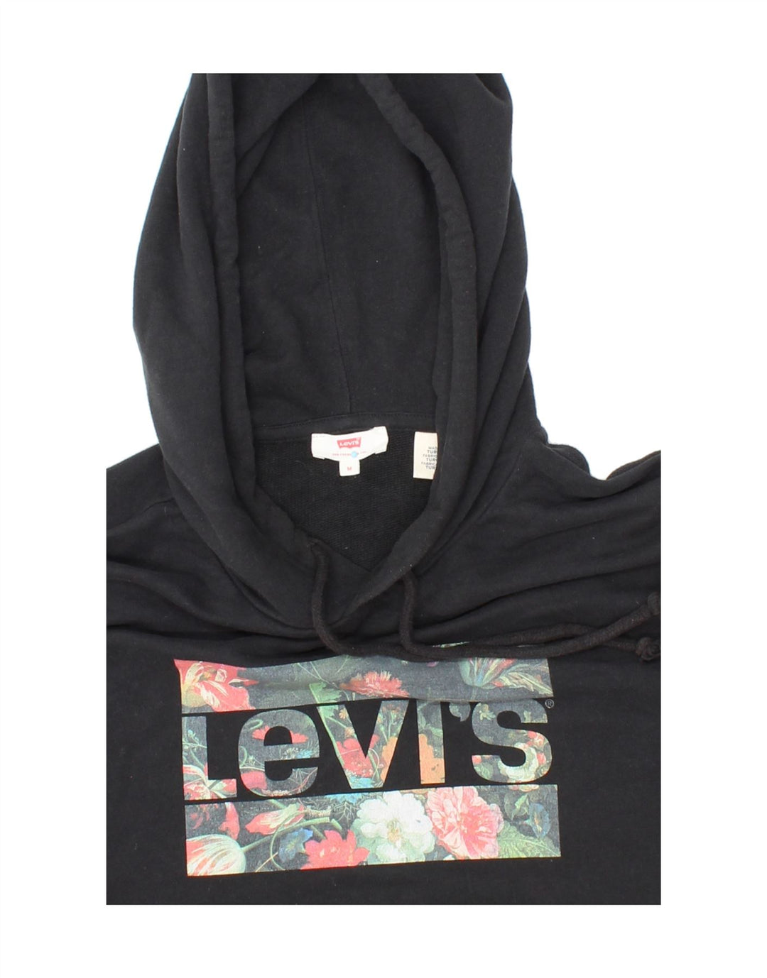 LEVI'S Womens Graphic Hoodie Jumper UK 14 Medium Black Cotton Vintage Levi's and Second-Hand Levi's from Messina Hembry 