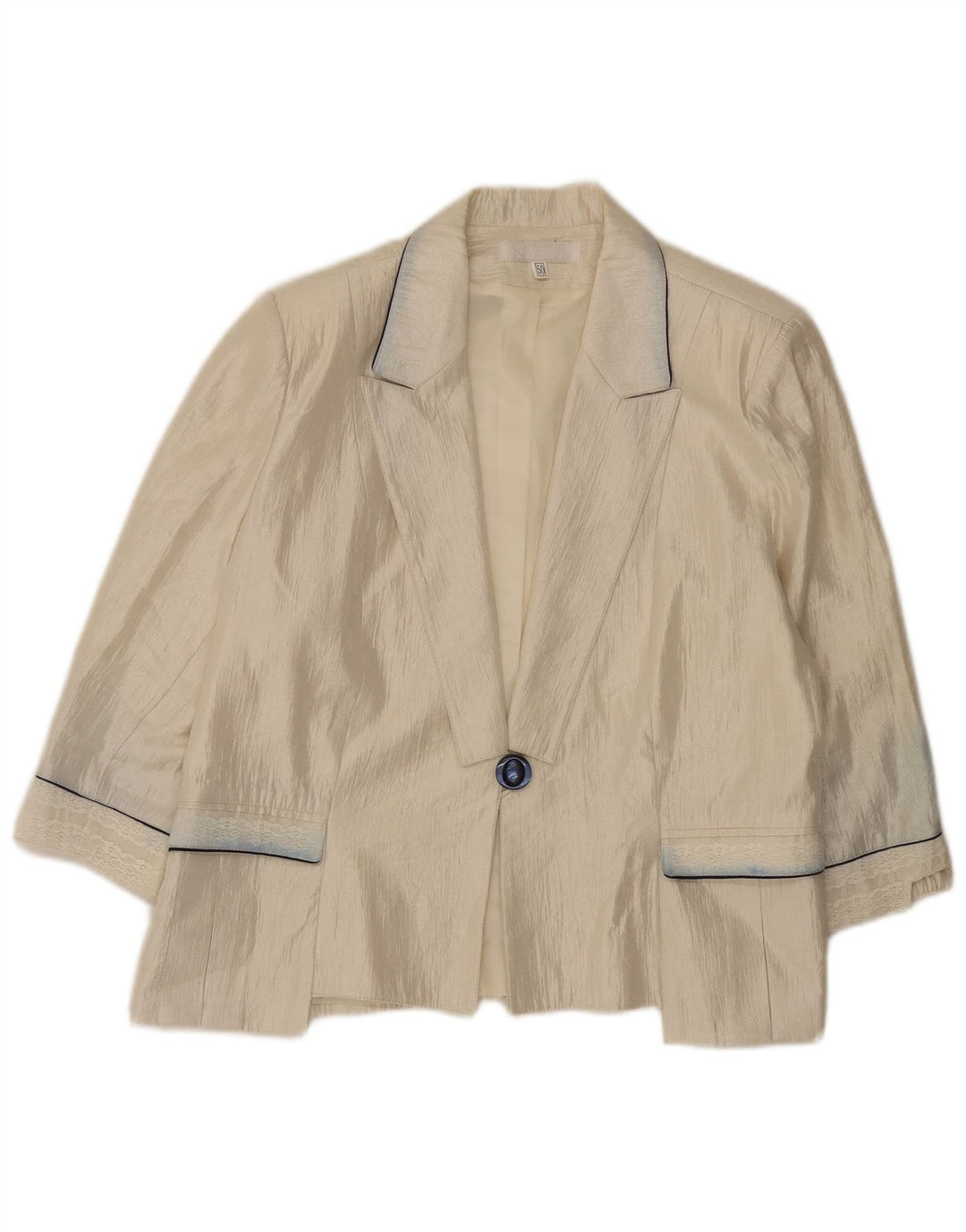 Vintage dame 3/4 ærmer 1 knap blazerjakke EU 50 3XL Beige viskose