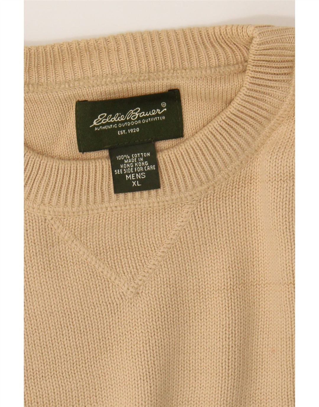 EDDIE BAUER Mens Crew Neck Jumper Sweater XL Beige Cotton Vintage Eddie Bauer and Second-Hand Eddie Bauer from Messina Hembry 