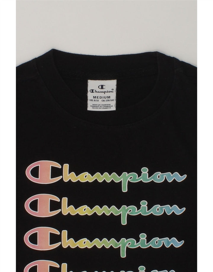 CHAMPION Girls Graphic T-Shirt Top 9-10 Years Medium Black | Vintage Champion | Thrift | Second-Hand Champion | Used Clothing | Messina Hembry 
