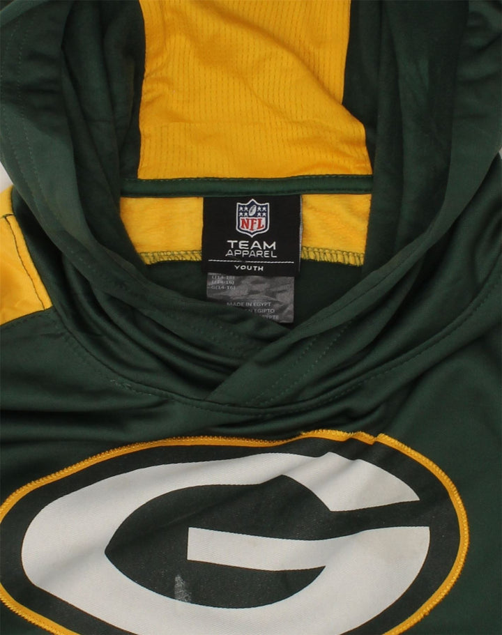 NFL Boys Graphic Hoodie Jumper 14-15 Years Large Green Polyester | Vintage NFL | Thrift | Second-Hand NFL | Used Clothing | Messina Hembry 