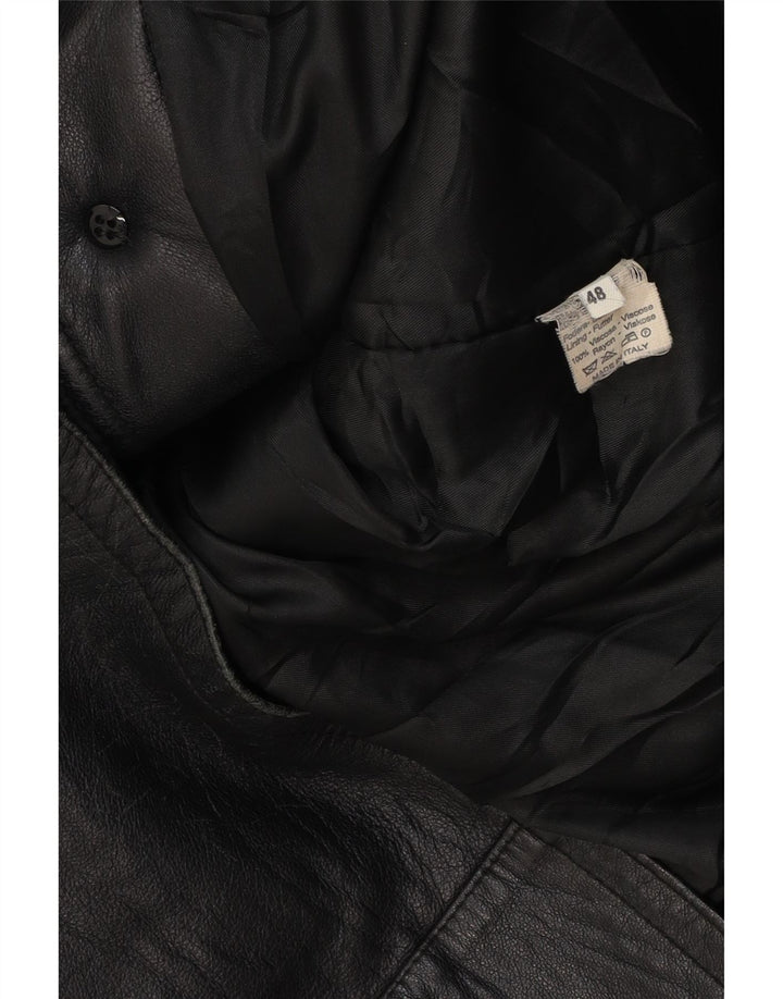 VINTAGE Dame Oversized Hooded Læderfrakke IT 48 XL Sort Læder