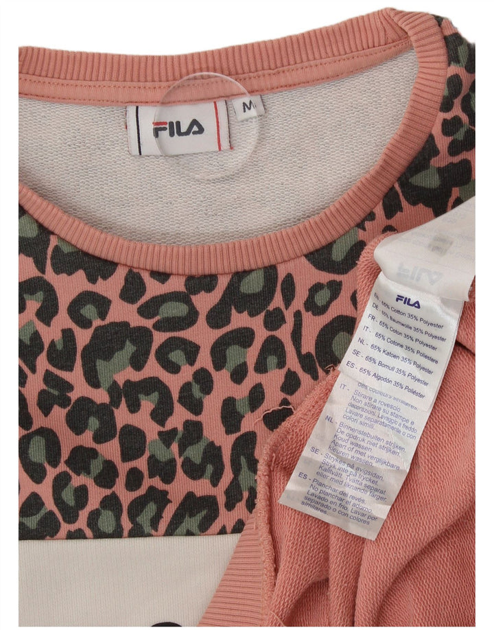 Fila Womens Grafisk Sweatshirt Jumper UK 14 Medium Pink Animal Print Bomuld