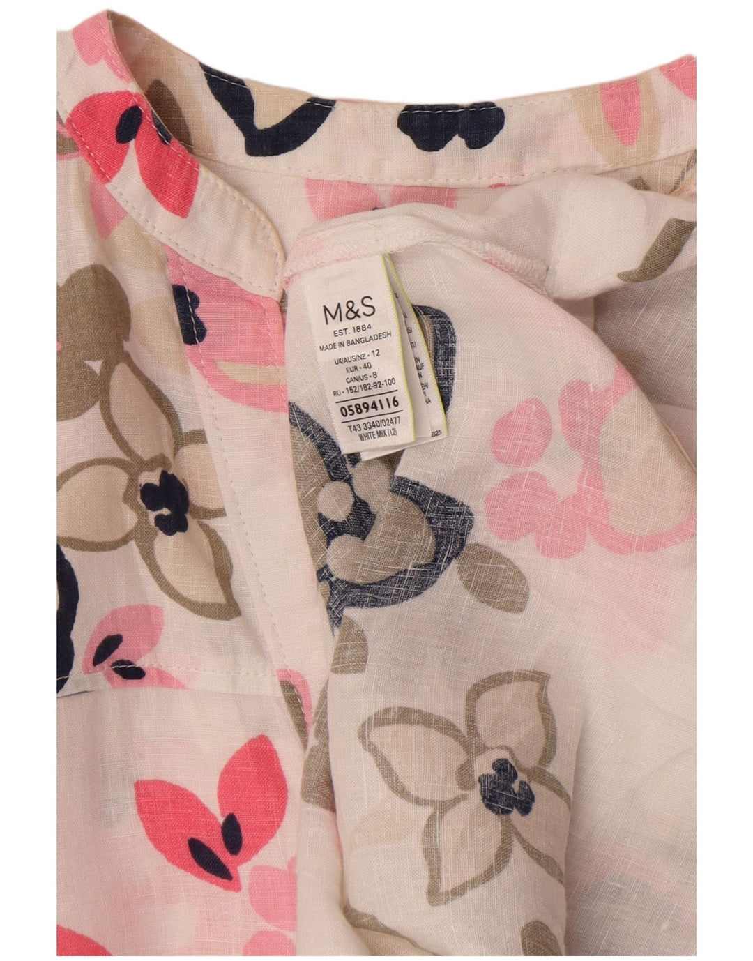 Marks & Spencer Dame Oversized bluse Top UK 12 Medium White Floral Linen