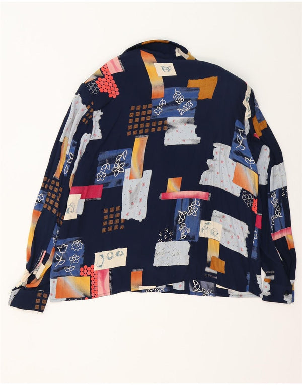 Vintage Dame Loose Fit Shirt Bluse IT 42 Medium Navy Blue Patchwork