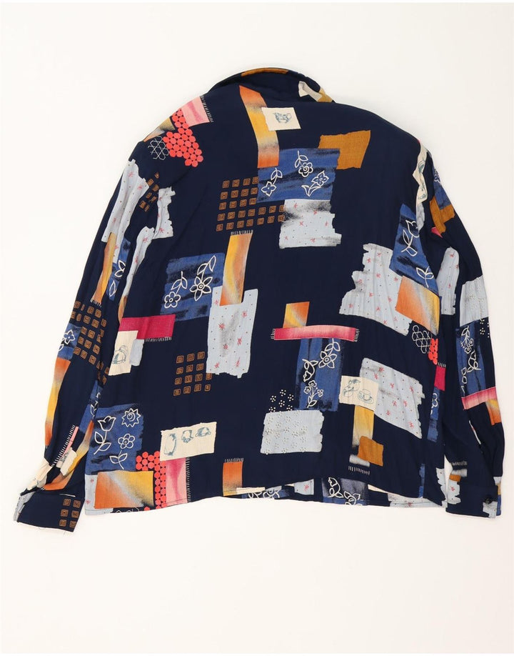 Vintage Dame Loose Fit Shirt Bluse IT 42 Medium Navy Blue Patchwork