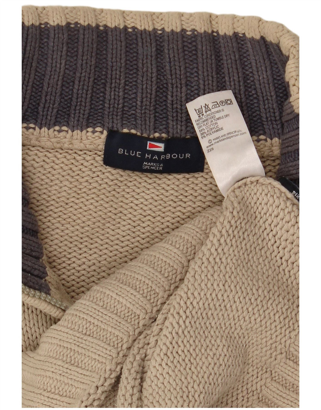 MARKS & SPENCER Herre Blue Harbor Zip Neck trøje Sweater Large Beige