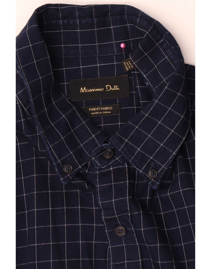 Massimo Dutti Herre flannelskjorte XL marineblå ternet bomuld