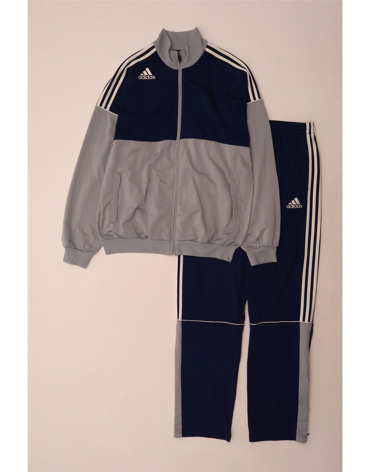 Adidas fuld træningsdragt til mænd UK 44/46 Large Navy Blue Colourblock Polyester