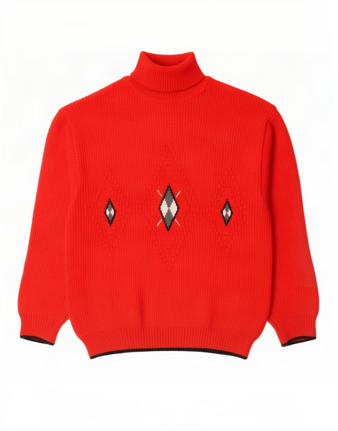Vintage Herre rullehals sweater IT 46 Small Red Argyle/Diamond