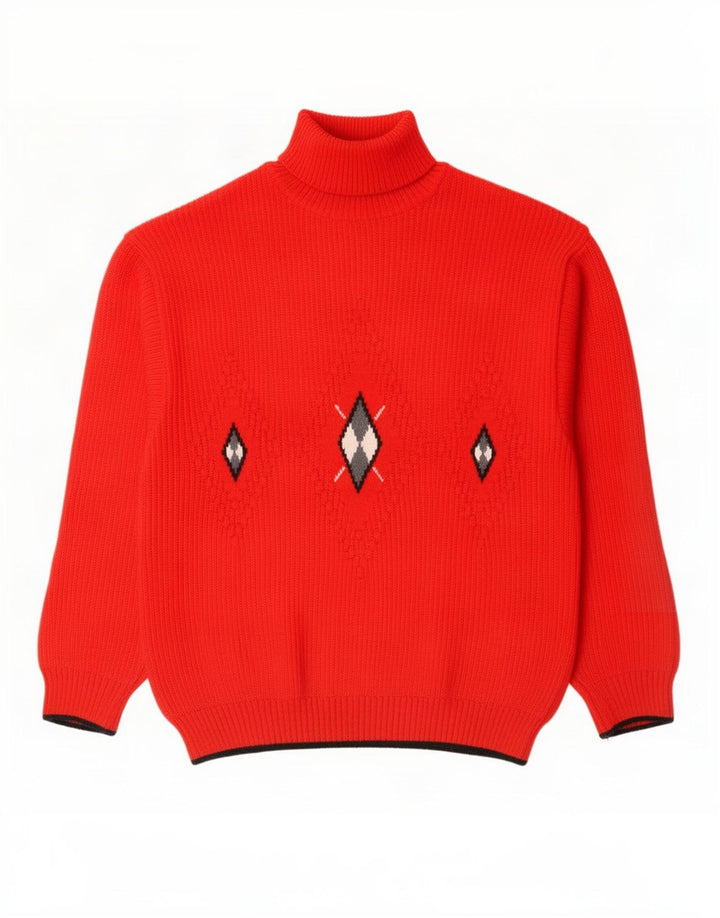 Vintage Herre rullehals sweater IT 46 Small Red Argyle/Diamond