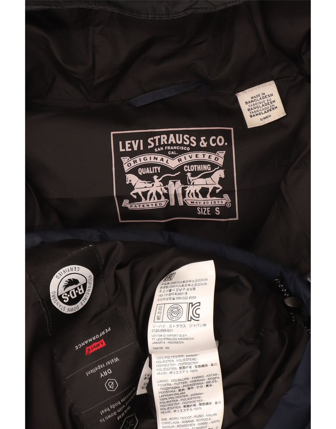 Levi's Herre hættepolstret jakke UK 36 Lille marineblå polyester