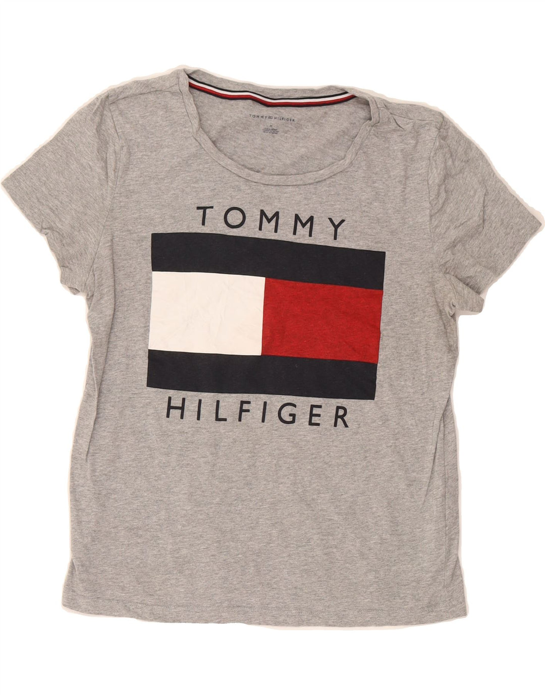 TOMMY HILFIGER Womens Graphic T-Shirt Top UK 14 Medium Grey Cotton Vintage Tommy Hilfiger and Second-Hand Tommy Hilfiger from Messina Hembry 