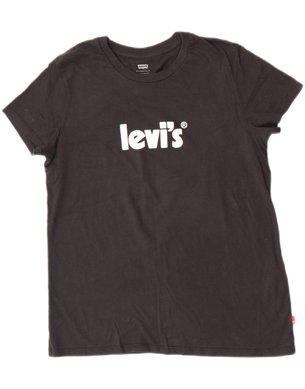 Levi's Dame Grafisk T-Shirt Top UK 14 Medium Sort Bomuld