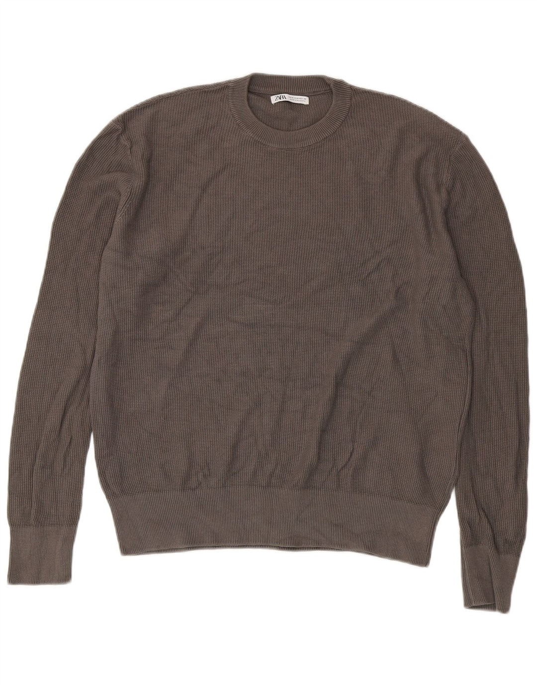 Zara Herre sweater med rund hals, mellemgrå bomuld