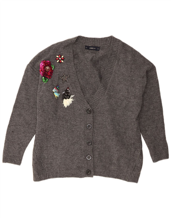 Zara Dame Oversized Cardigan Sweater UK 16 Large Grå