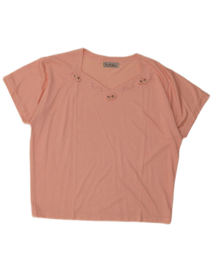 Vintage Dame T-Shirt Top UK 14 Medium Pink Viscose