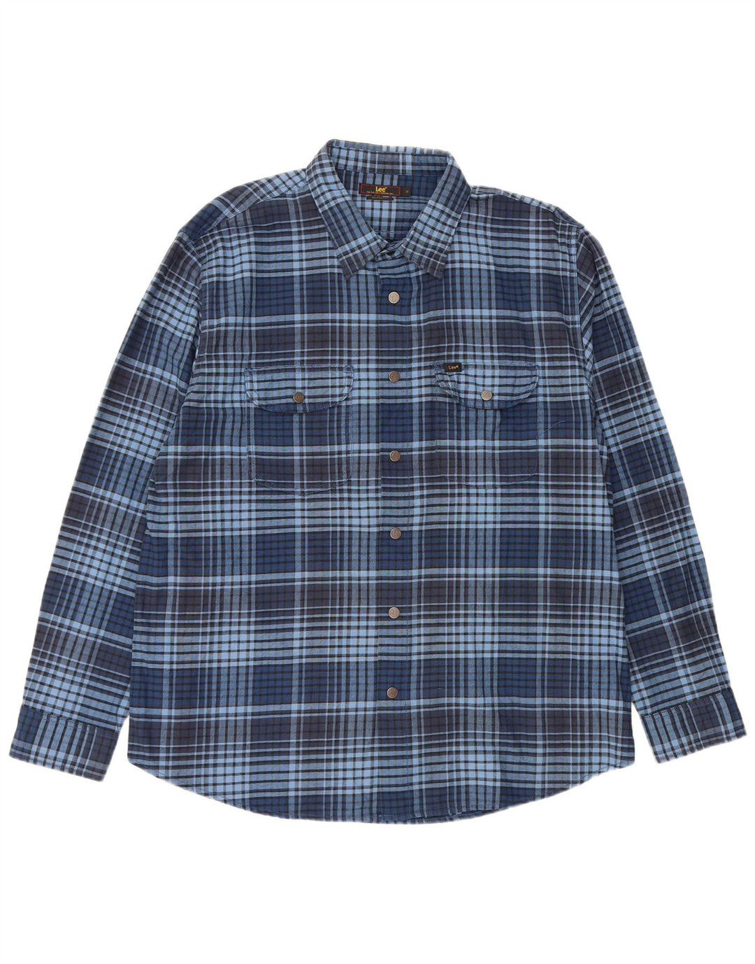 LEE Mens Relaxed Fit Flannel Shirt XL Navy Blue Check Cotton