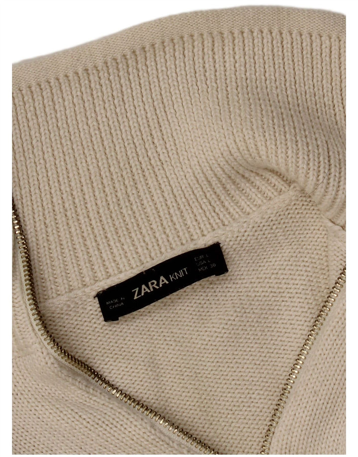 Zara Dame Zip Neck Jumper Sweater UK 14 Large White